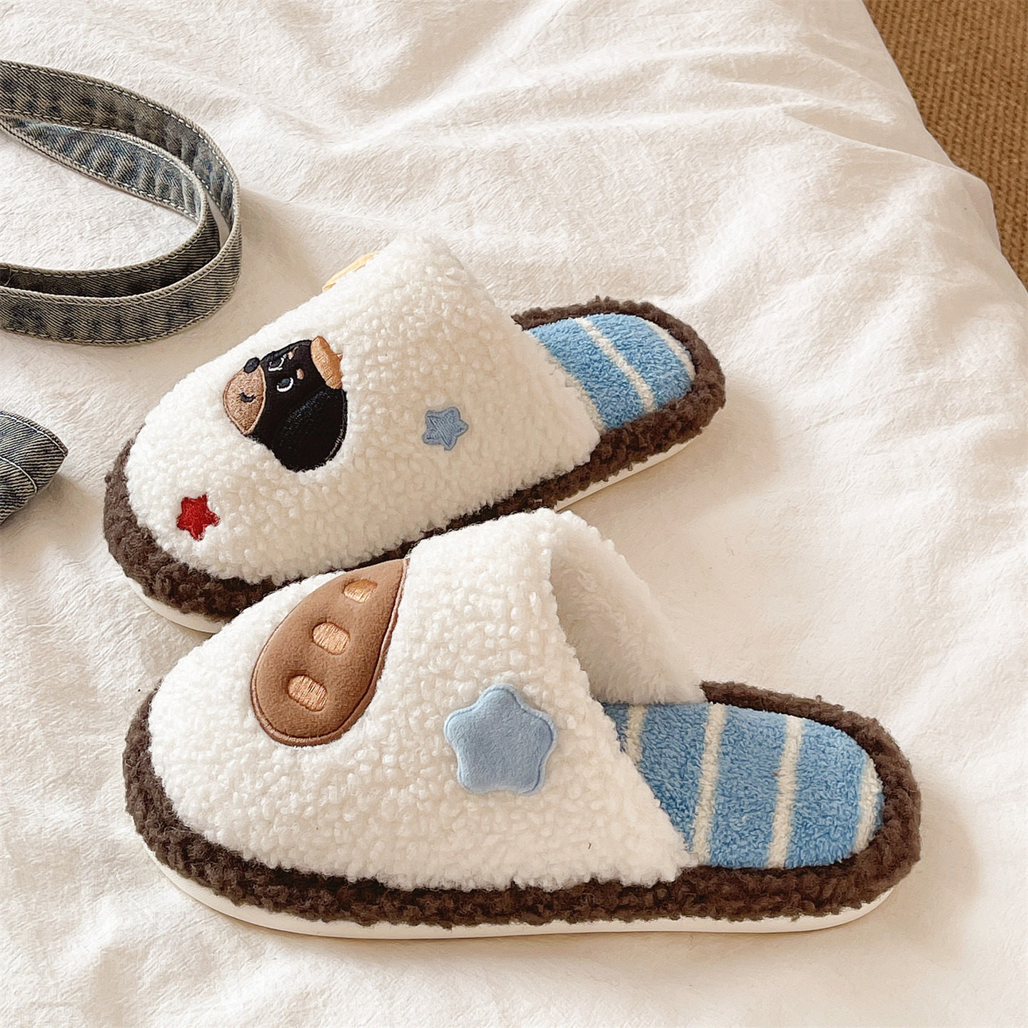 可爱星星小狗毛毛拖鞋女冬季外穿加绒保暖居家室内包头防滑棉拖鞋,淘宝优惠券,粉丝福利购,淘宝优惠卷