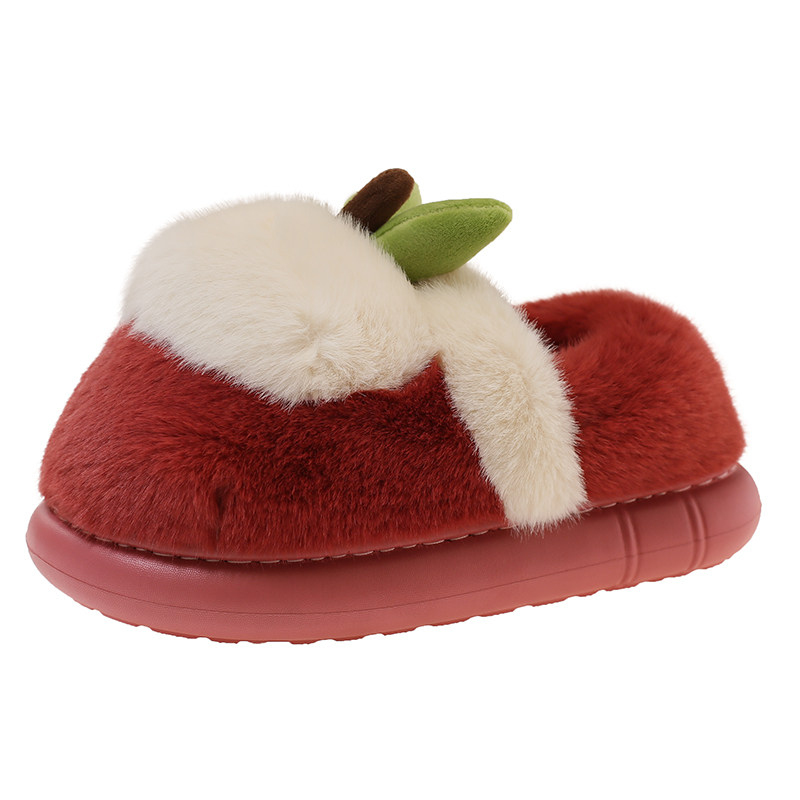 毛绒棉拖鞋女冬季可爱苹果加绒保暖居家室内包跟厚底防滑月子棉鞋,淘宝优惠券,粉丝福利购,淘宝优惠卷
