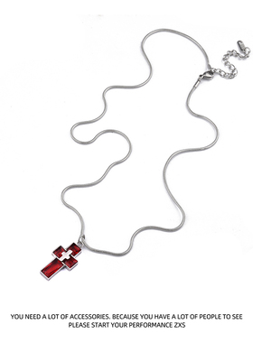 欧美街头红色十字架项链