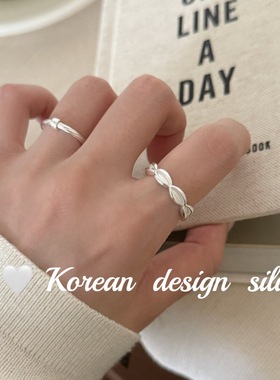 2025年韩版小众设计饰品 S925纯银简约椭圆凹面拼接戒指高级感女