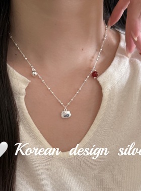 韩国2025秋冬新款ins风饰品 S925纯凯蒂猫珠珠红玛瑙项链高级感女