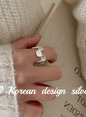 韩国东大门ins风个性饰品 S925纯银简约设计不规则椭圆拉丝戒指女