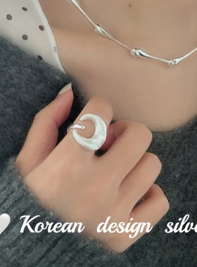 韩国东大门ins风博主推荐 S925纯银简约拉丝月亮小众设计高级女款