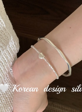 韩国东大门ins风手工饰品 S925纯简约银碎银子爱心手链高级感女款