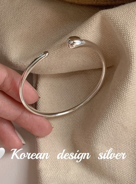 韩国小众ins风设计款 S925纯银简约亮面不对称开口手镯手环女叠戴