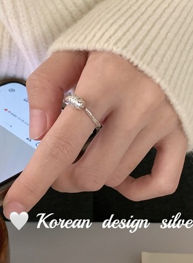 韩国ins风银饰品 S925纯银开口可调节钩子戒指 简约小众设计感女