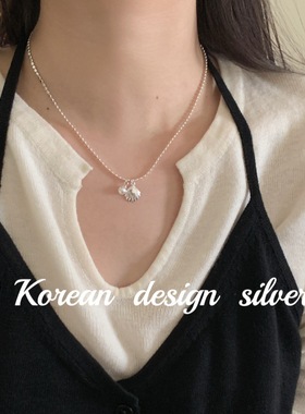 韩系秋冬新款银饰批发 S925纯银气质贝壳珍珠项链女高级感小众女