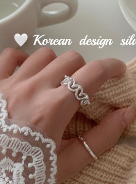 韩版东大门2025年秋冬新款 S925纯银百搭镂空爱心拼接戒指高级ins