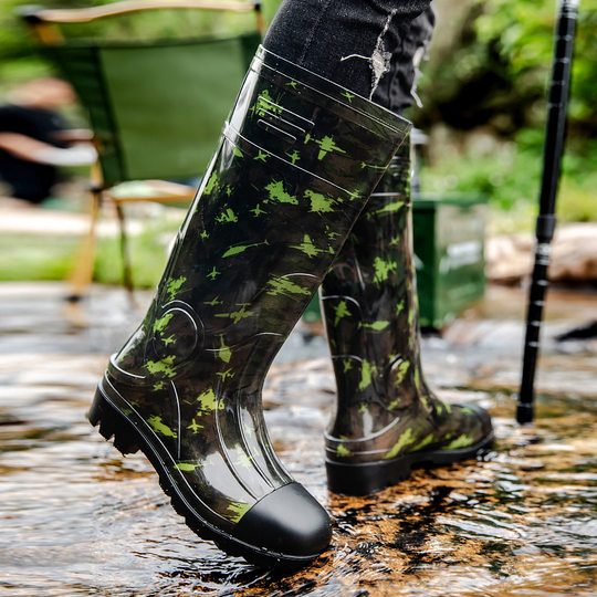 迷彩高档雨鞋男款高筒防滑钓鱼鞋雨靴防水鞋水靴工作胶鞋洗车套鞋