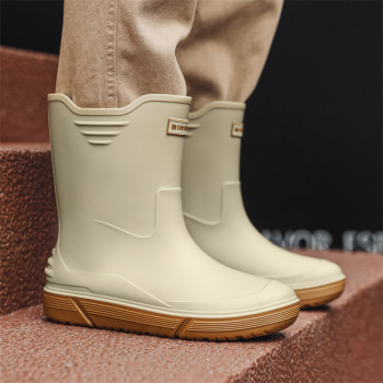 Rain boots men's waterproof drawstring fishing shoes plus velvet non-slip kitchen work shoes rubber shoes sole soft sole rain boots water boots