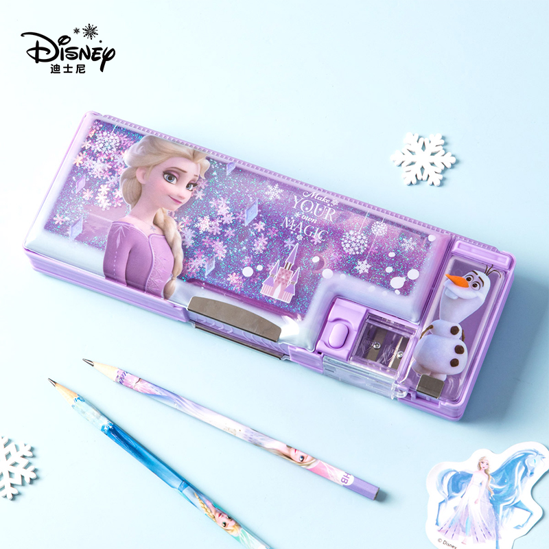 Disney迪士尼冰雪奇缘流沙文具盒女孩子款儿童小学生多功能塑料自动铅笔盒双层2024年新款一年级艾莎笔袋笔盒 - 图3