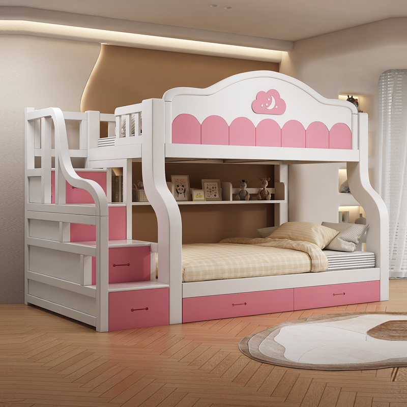 上下床双层床高低床多功能城堡公主子母床实木儿童床上下铺成人床