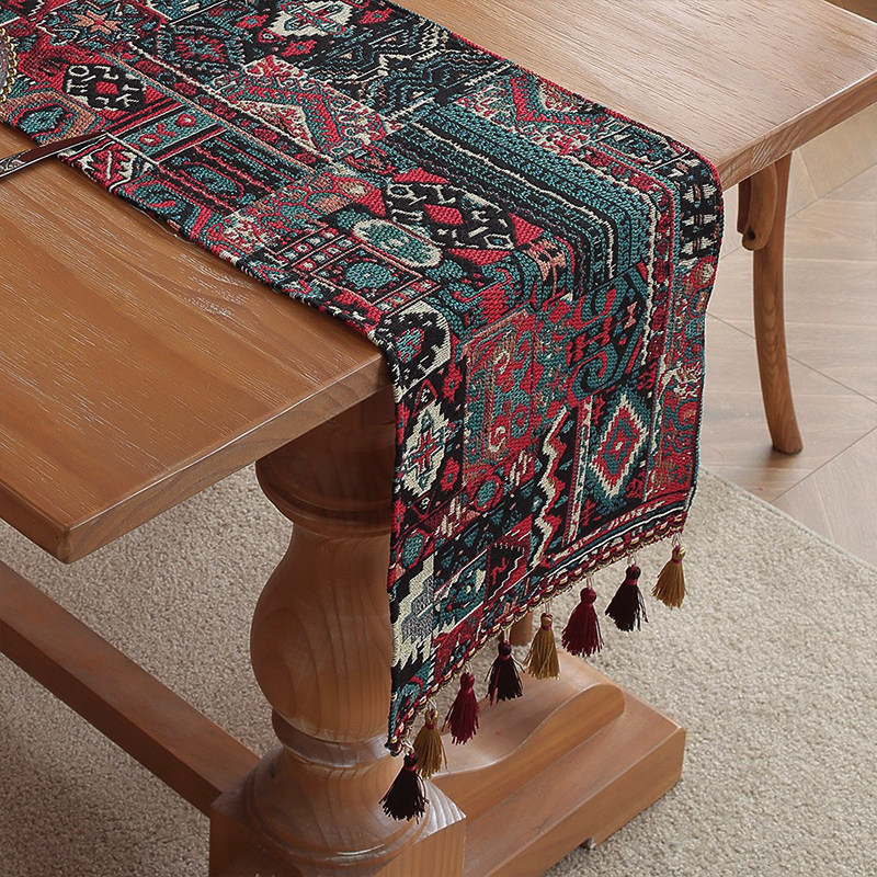 复古绿色花朵桌旗蓝色油画风餐边柜旗民族风茶几电视柜长条盖巾,淘宝优惠券,粉丝福利购,淘宝优惠卷