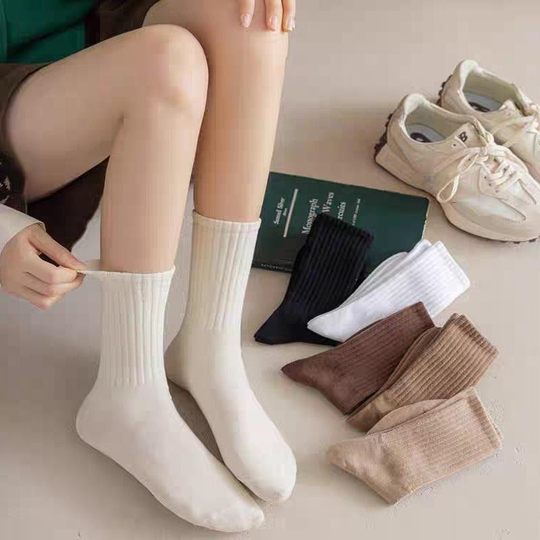 袜子男女款中筒纯色秋冬季长筒袜百搭ins潮运动百搭吸汗中筒袜