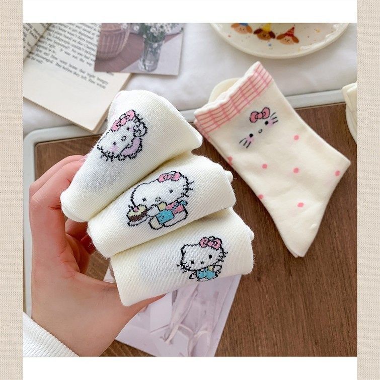 秋冬款猫咪袜子女袜白色长筒袜女ins日系甜美卡通花边百搭长袜,淘宝优惠券,粉丝福利购,淘宝优惠卷