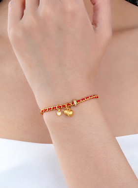 沙金古法手链轻奢高级感葫芦小红绳纯手工编织手绳配饰女饰品批发