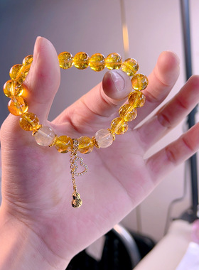 富九州仿天然黄水晶葫芦手链女款双葫芦设计金发晶葫芦手串女礼物