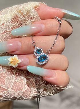 新中式葫芦吊坠项链女蓝色锆石气质锁骨链小众高级感设计项饰批发