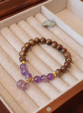 批发天然沉香木紫水晶手链葫芦钱袋挂饰新中式风格文创寺院新爆款