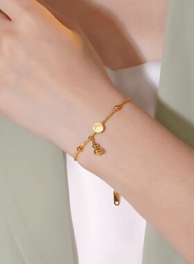 新中式福字葫芦金色钛钢手链小众复古轻奢高级感手环气质百搭手饰