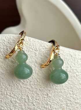 新款葫芦玉石项链耳坠复古时尚个性设计感吊坠轻奢精致大气毛衣链