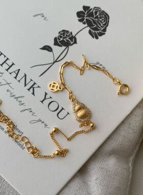 S925纯银中古拉丝葫芦手链女韩国简约ins小众设计小红书爆款手环