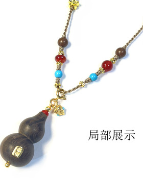 原创手作汉服配饰檀木葫芦天然玛瑙合香珠百搭毛衣链长款项链