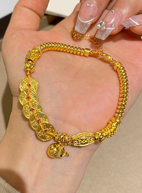 小红书同款古法金色小葫芦手链女精致五帝钱日进斗金盘缠手饰批发
