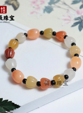 金丝玉手串民族风新疆和田天然南瓜珠手链多彩葫芦吊坠直播货源