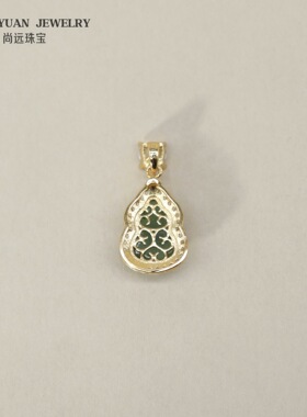 天然和田碧玉福禄葫芦镶s925镀金吊坠 新中式复古闪钻项链配件