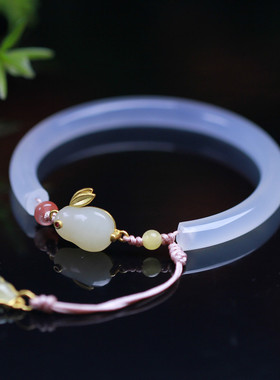 天然白玛瑙手镯搭配s925银兔子南红蜜蜡葫芦配件设计气质男女生款
