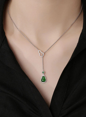 新中式高冰荧光绿玉髓葫芦抽拉式百搭项链  高品质气质显瘦锁骨链