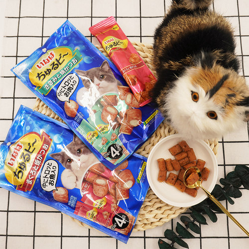 日本伊纳宝猫零食啾噜比幼猫粮夹心软肉干营养奖励猫饼干磨牙12支 - 图2