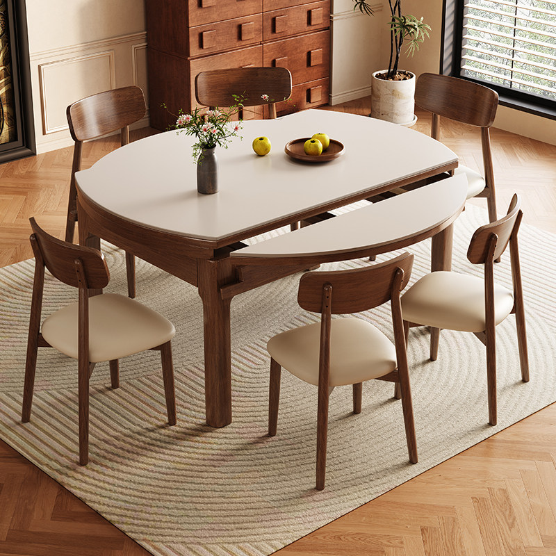 实木岩板餐桌中古风2025新款家用小户型客厅吃饭桌椅组合可变圆桌,淘宝优惠券,粉丝福利购,淘宝优惠卷
