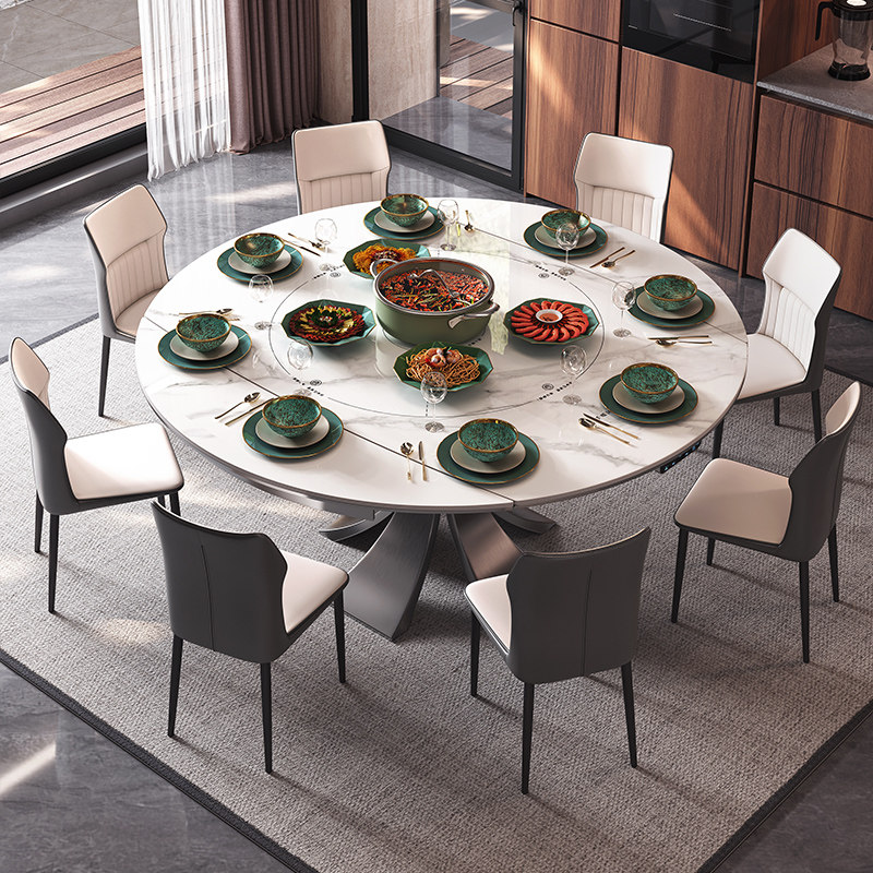 多功能伸缩岩板餐桌可变圆桌带电磁炉家用ai语音暖菜意式轻奢餐桌,淘宝优惠券,粉丝福利购,淘宝优惠卷