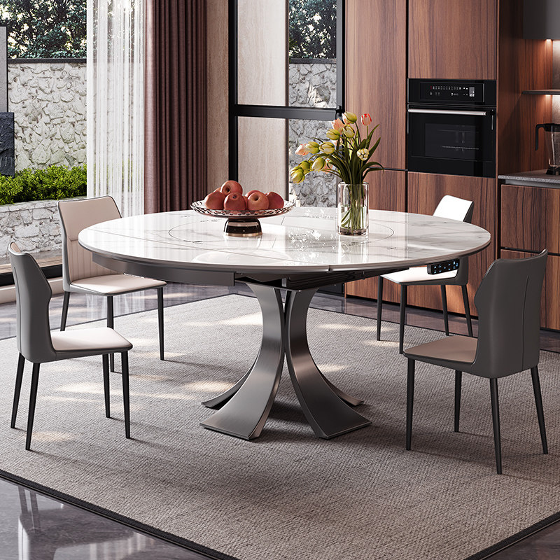 多功能伸缩岩板餐桌可变圆桌带电磁炉家用ai语音暖菜意式轻奢餐桌,淘宝优惠券,粉丝福利购,淘宝优惠卷