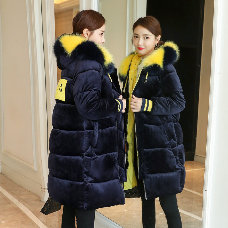 2019金丝绒棉服女新款冬季韩版宽松学生中长款面包服刺绣棉衣外套