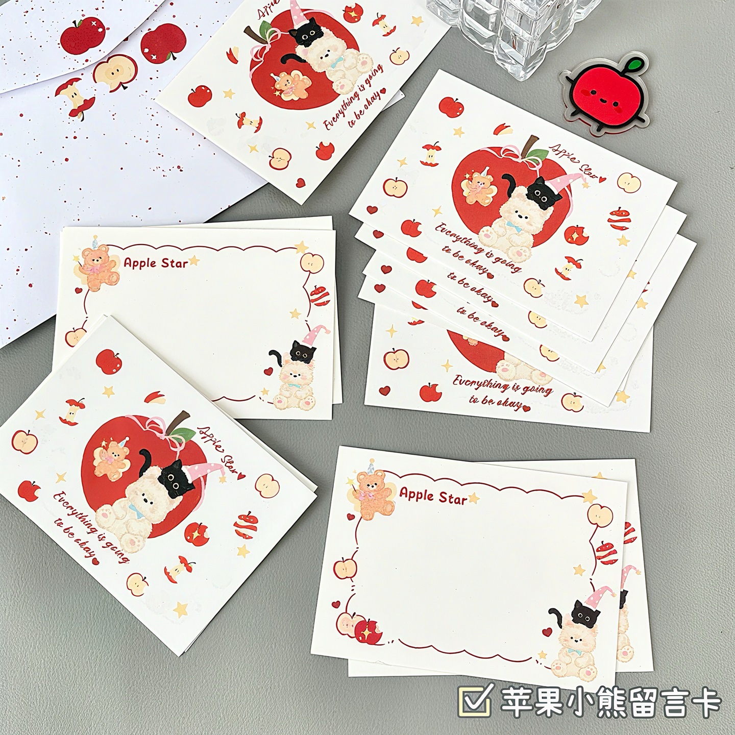 Apple Bear Postcard Letter Letter Set High-Looking Cute Creative Handwritten Greeting Card Handwritten Love Letter Confession