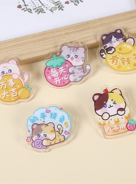 透明卡通亚克力贴片小猫胸针可爱徽章励志许愿文字别针挂饰小礼物