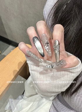 纯手工美甲穿戴甲甜酷辣妹暗黑十字架显白可拆卸指甲贴反复使用