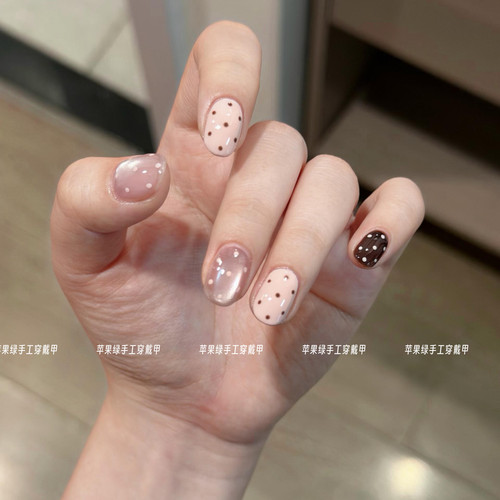 手工穿戴甲春日粉色波点星星猫眼短款温柔高级感显白纯欲美甲贴片 - 图2