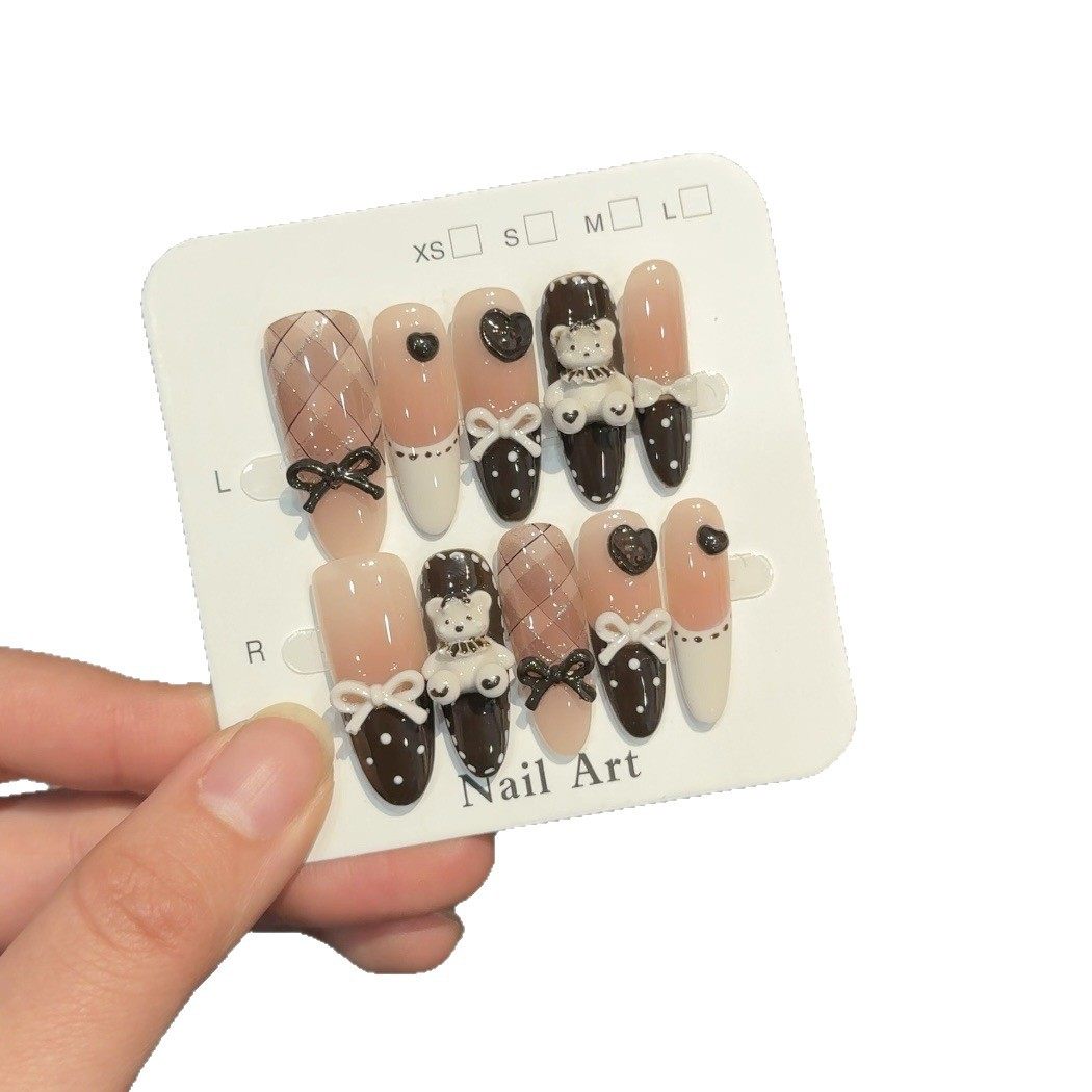 巧克力小熊---碎花裙摆手绘捏捏法式气质纯欲美甲贴片穿戴甲全贴,淘宝优惠券,粉丝福利购,淘宝优惠卷