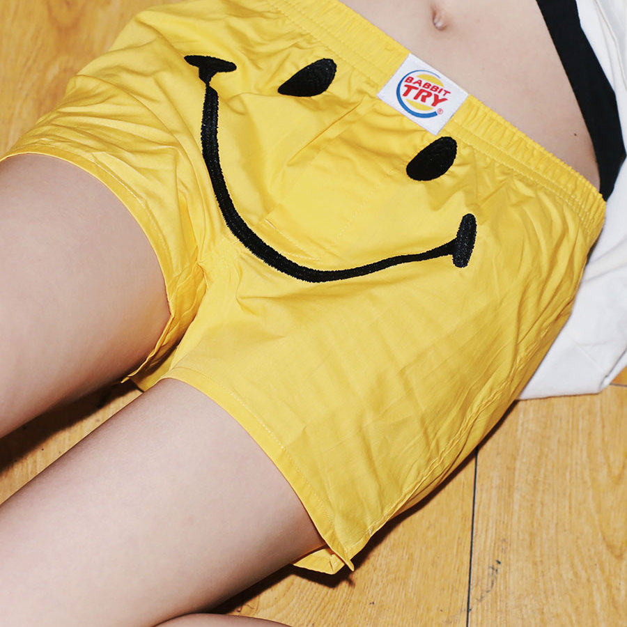 Babbittry 创意亲子潮流居家短裤 笑脸刺绣阿罗裤男女平脚内裤,淘宝优惠券,粉丝福利购,淘宝优惠卷