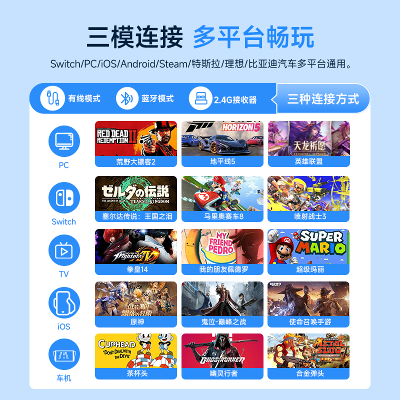 Jemdo烛龙无线游戏手柄适用任天堂switch游戏机手柄pc电脑版蓝牙ns手机switchpro特斯拉steam连电视双人配件 - 图3