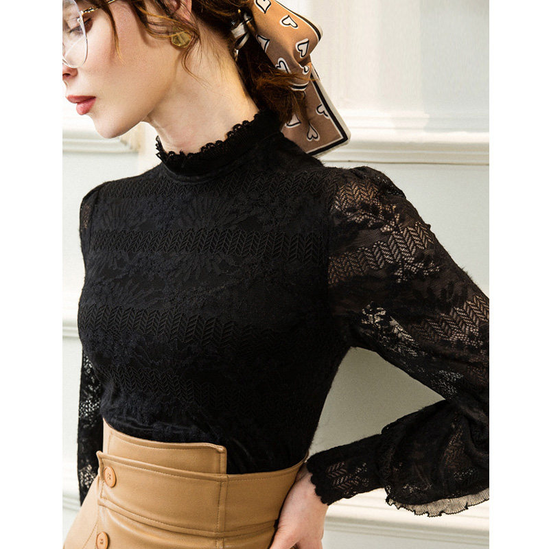 灯笼袖春秋2022新款洋气立领蕾丝衫 亿琪之秀蕾丝衫/雪纺衫