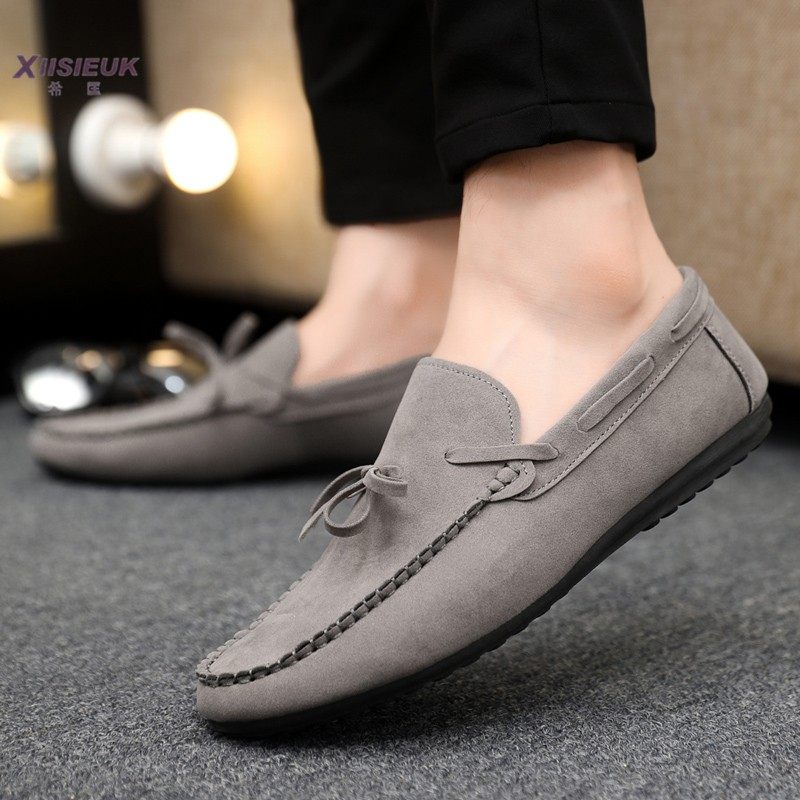 灰色个性翻毛皮豆豆鞋男韩版潮流一脚蹬懒人老北京布鞋瓢鞋痘痘鞋,淘宝优惠券,粉丝福利购,淘宝优惠卷