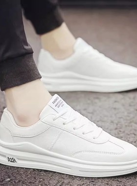 全白色个性男士厚底板鞋韩版潮流青少年学生运动鞋增高小白鞋防水