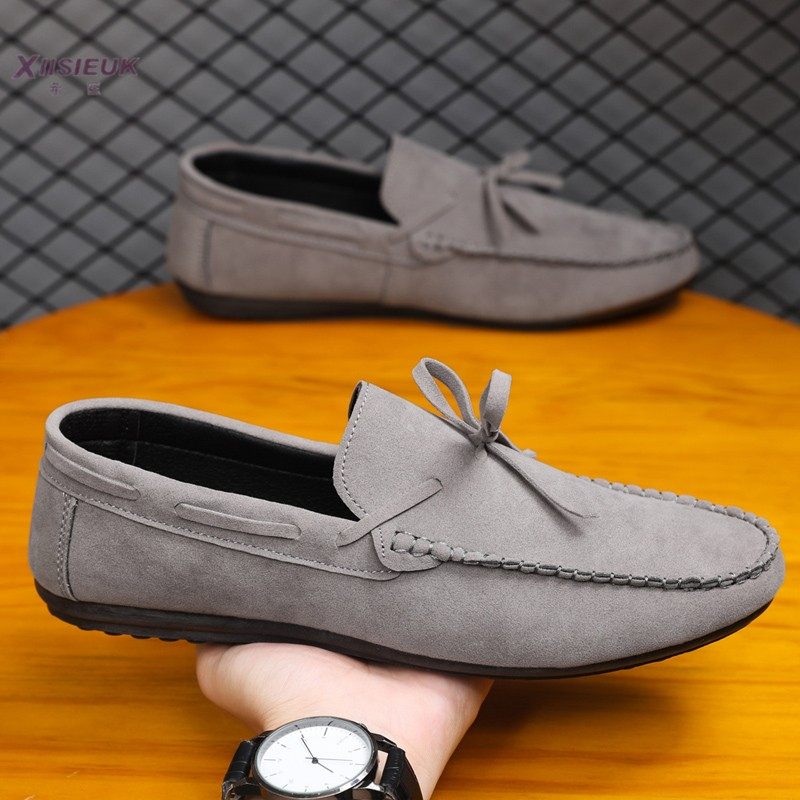 灰色个性翻毛皮豆豆鞋男韩版潮流一脚蹬懒人老北京布鞋瓢鞋痘痘鞋,淘宝优惠券,粉丝福利购,淘宝优惠卷