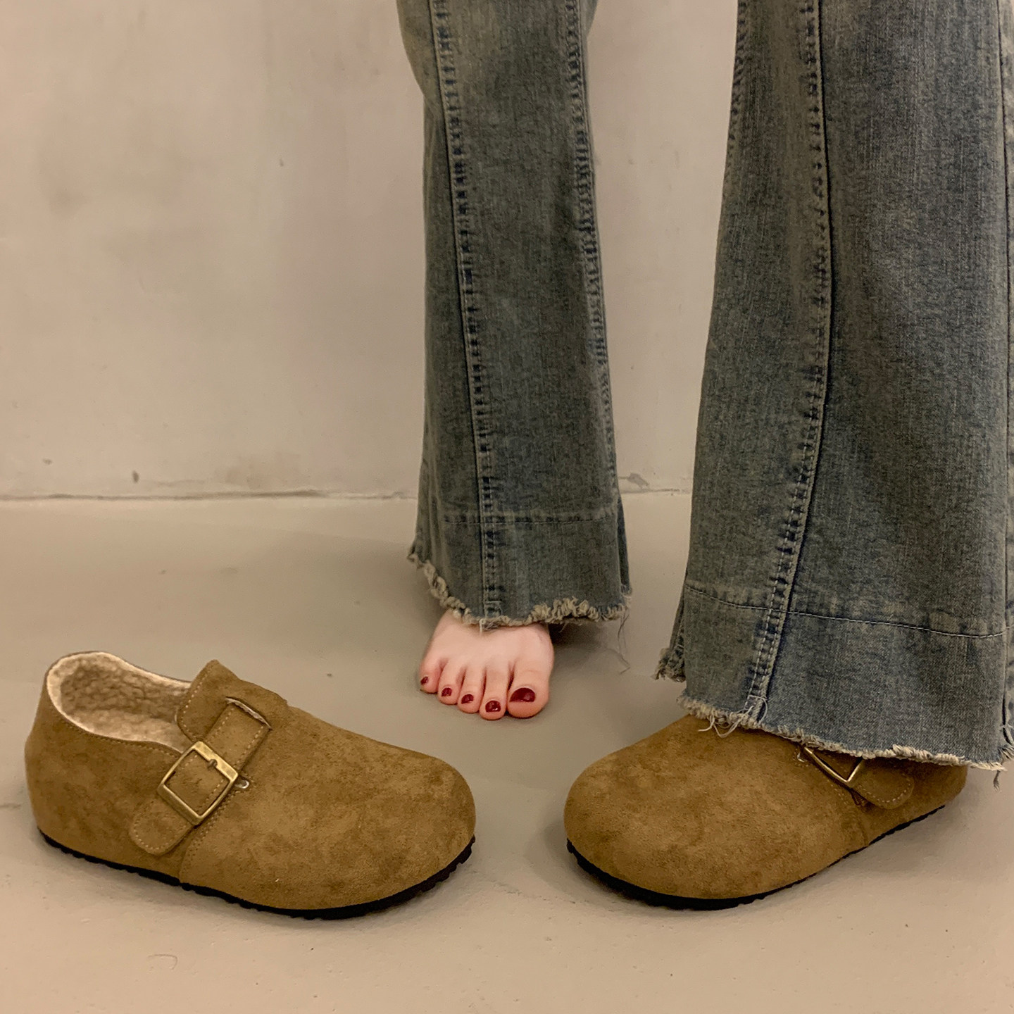 法式气质平底单鞋女秋冬加绒勃肯鞋2025新款一脚蹬内增高玛丽珍鞋,淘宝优惠券,粉丝福利购,淘宝优惠卷