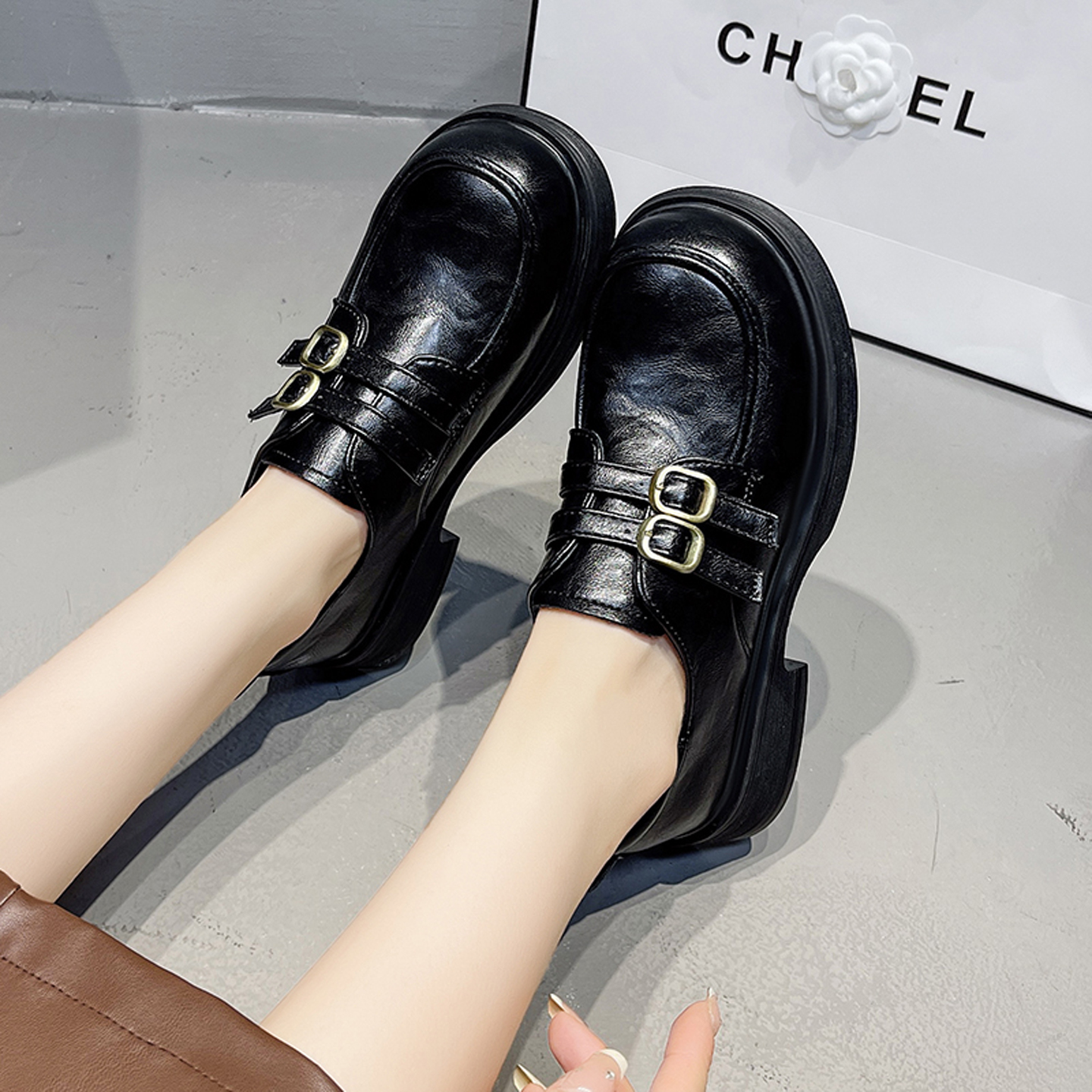 英伦风百搭厚底小皮鞋女棕色法式单鞋2025新款秋冬季玛丽珍乐福鞋 - 图3